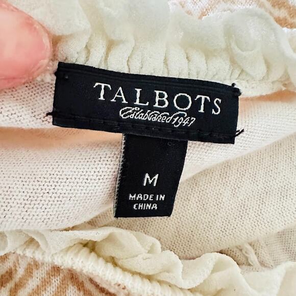 Talbots Sweater Cardigan Womens M Tan Chevron Ruffle Trim Button Lightweight - Picture 5 of 7